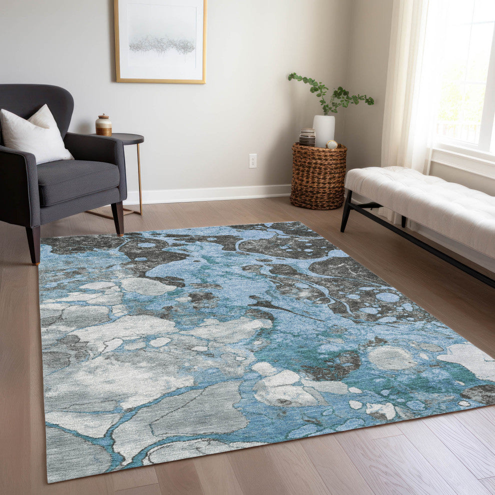 Machine Washable Indoor/Outdoor Chantille ACN1909 Blue 9' x 12' Rug