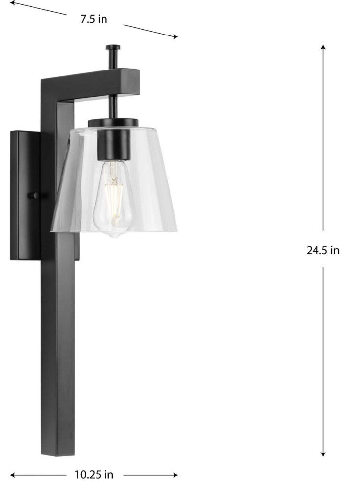 Saffert Collection 7-1/2" 1-Light Matte Black Clear Glass Bath Vanity Light