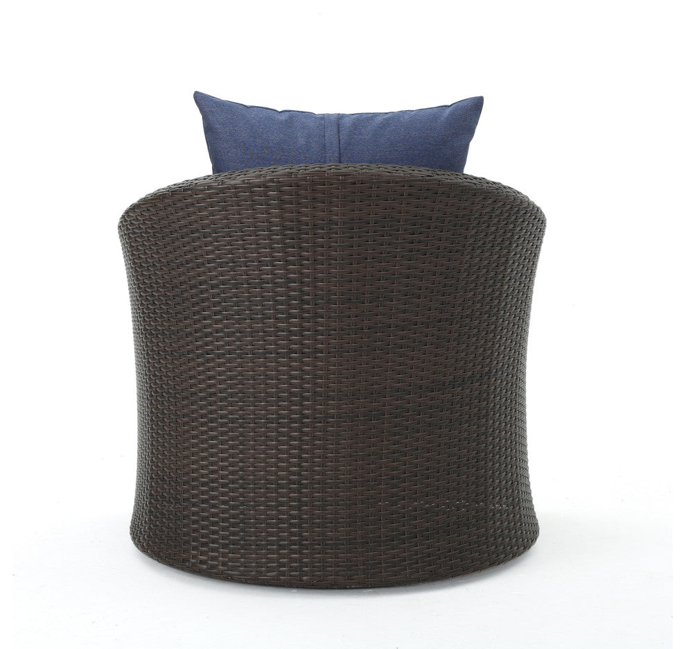 GDF Studio Dillard Outdoor Mix Brown Wicker Swivel Club Chair, Navy Blue, Set of 4