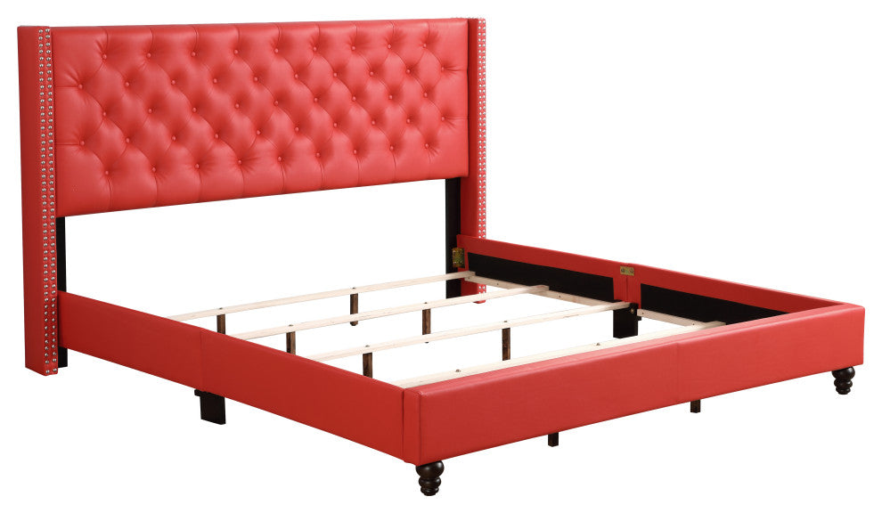 Mina Upholstered Faux Leather Bed, Red, King