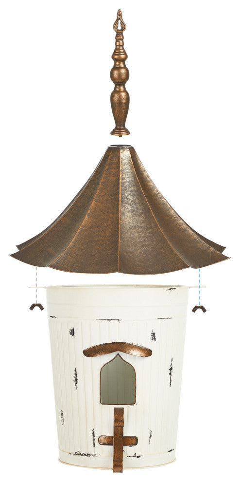 29.75"H Farmhouse Washed White Distressed Metal Pagoda Birdhouse