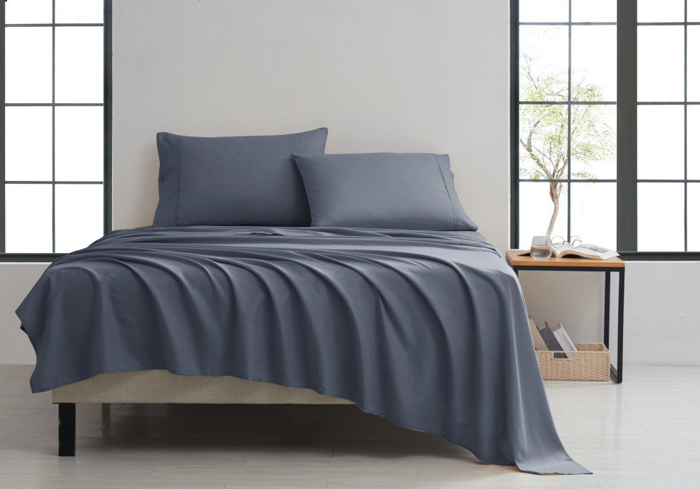 Kathy Ireland 4 Piece Brushed Microfiber Sheet Set, Dark Gray, Full