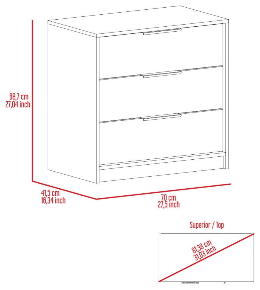 Washington 3 Drawer Dresser, White