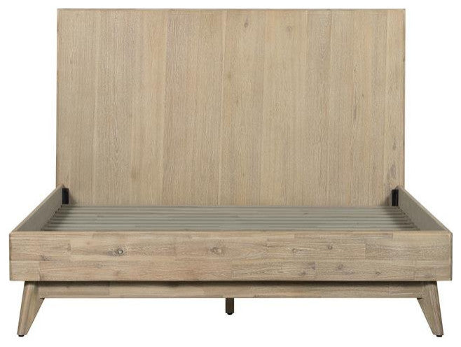 Armen Living Baly 63" Mid-Century Wood Platform Queen Bed in Gray Sandblast