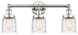 Edison Small Bell 3-Light 25" Vanity Light, Polished Nickel, Clear Deco Swirl