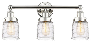 Edison Small Bell 3-Light 25" Vanity Light, Polished Nickel, Clear Deco Swirl