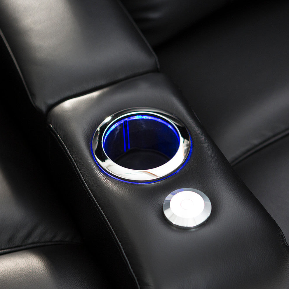 Seatcraft Monterey Leather Home Theater Seating Power Recline, Black, Row of 2