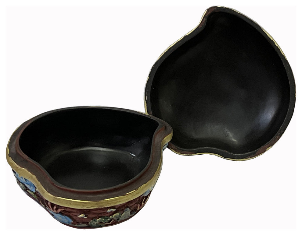 Chinese Mix Color Red Resin Lacquer Peach Shape Box Display Art Hws2569