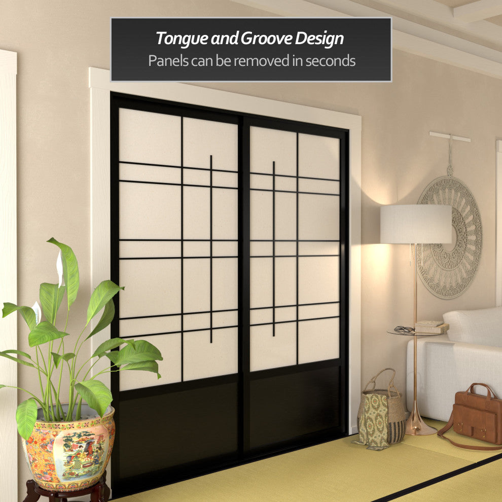 7' Tall Eudes Shoji Sliding Door Kit, Double, Sided, Black