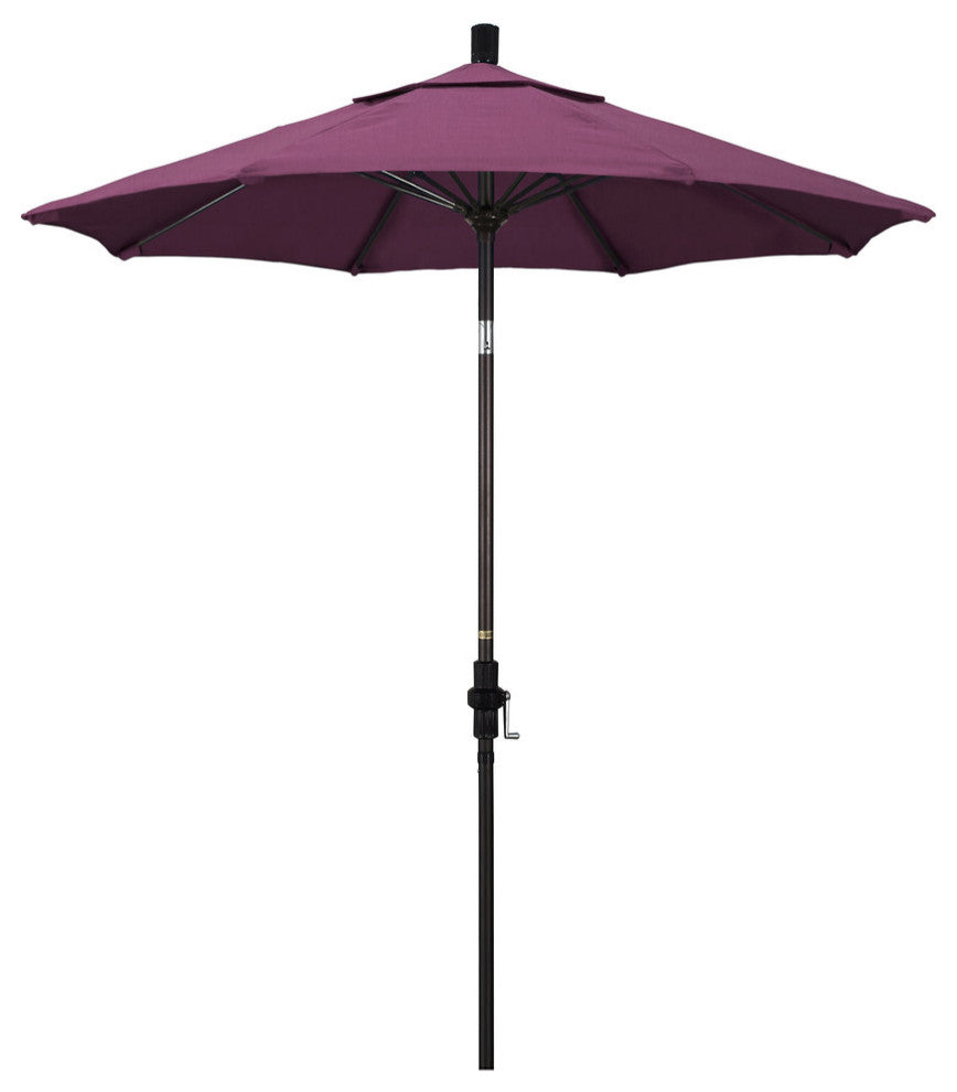7.5' Bronze Collar Tilt Lift Fiberglass Rib Aluminum Umbrella, Sunbrella, Iris