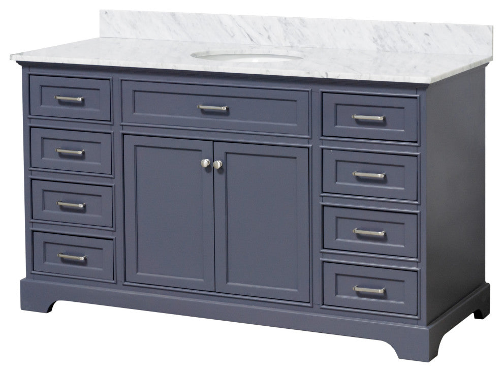 Aria 60" Bathroom Vanity, Marine Gray, Carrara Marble, Single Vanity