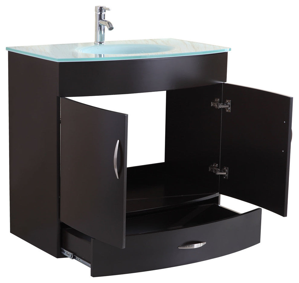Style 5, 36"W Black Vanity Sink Base Cabinet, Mirror, LV5-36B
