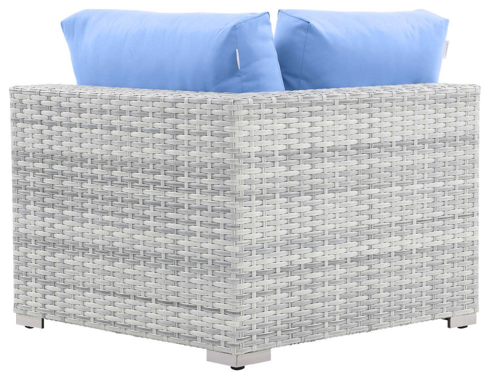 Lounge Chair, Rattan, Wicker, Gray Blue, Modern, Outdoor Patio Cafe Bistro