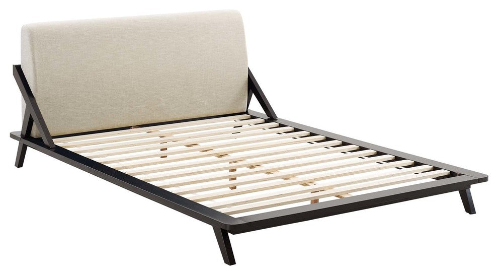 Walnut Beige Luella Queen Upholstered Fabric Platform Bed
