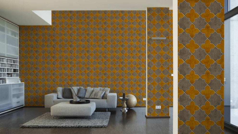 Mosaic Textured Wallpaper Featuring Star Shaped Tile, 374212