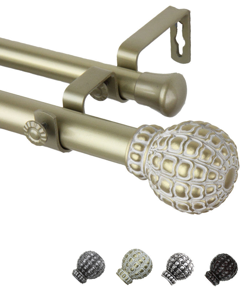 Velia 1" Double Curtain Rod, Light Gold, 48-84"