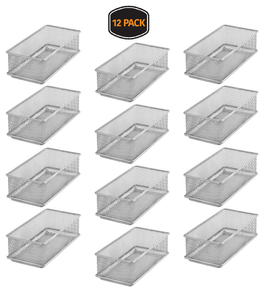 Silver Mesh Desk Drawer Organizer Tray Multipurpose Storage Holder, 3x6x2, 12