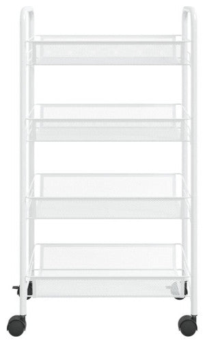 vidaXL 4-Tier Kitchen Trolley Storage Utility Cart with Mesh Baskets White Iron