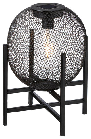 11.5"H Metal Mesh Black Solar Powered Outdoor Lantern With Stand