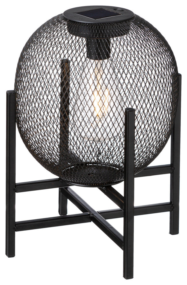 11.5"H Metal Mesh Black Solar Powered Outdoor Lantern With Stand