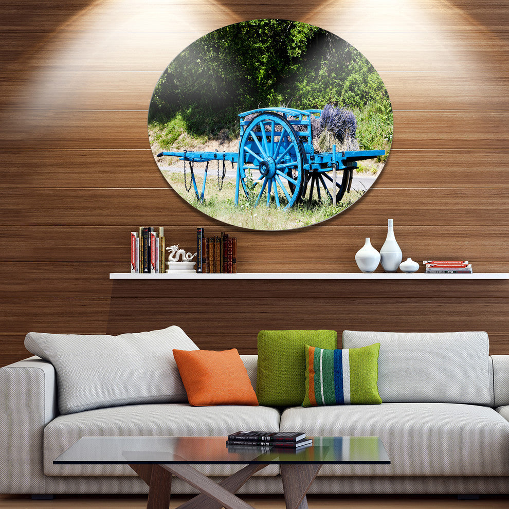 Cart With Lavender In France, Landscape Round Wall Art, 23"