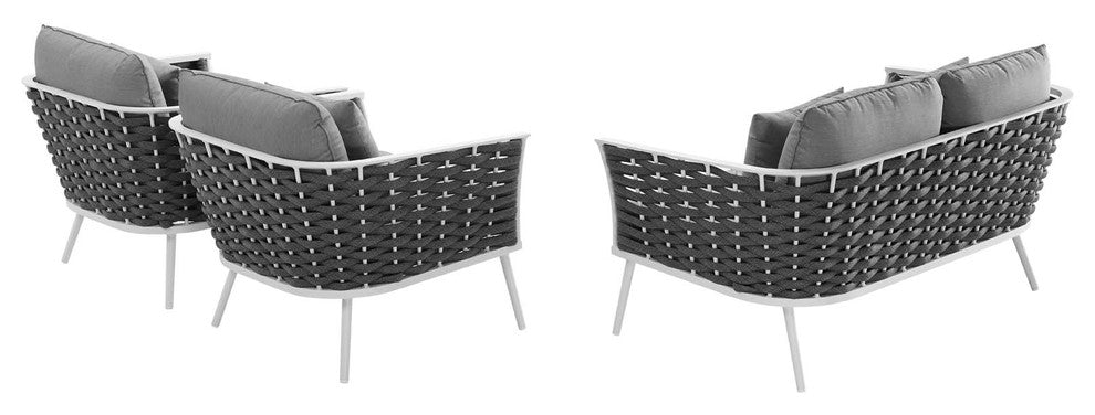 White Gray Stance 3 Piece Outdoor Patio Aluminum Sectional Sofa Set