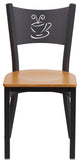 HERCULES Series Black Coffee Back Metal Restaurant Chair, Natural Wood Seat