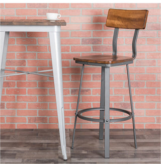 Rustic Walnut Restaurant Barstool with Wood Seat
