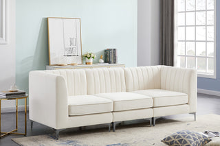 Alina Velvet Upholstered 3-Piece Modular Sofa, Cream