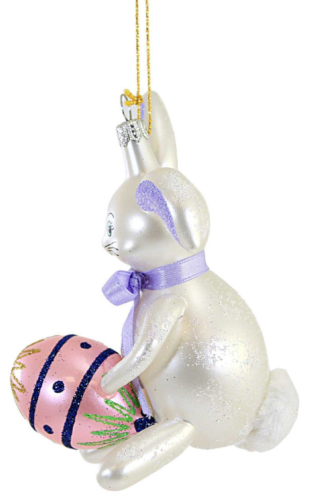De Carlini Bunny With Pink Egg Glass Ornament Easter Spring Decorate A5462p