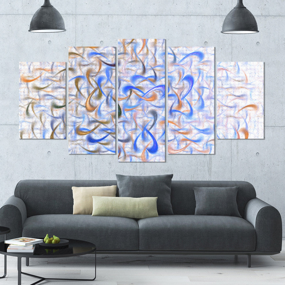 Light Blue Watercolor Fractal Art, Contemporary Art on Canvas, 60"x32", 5 Panels