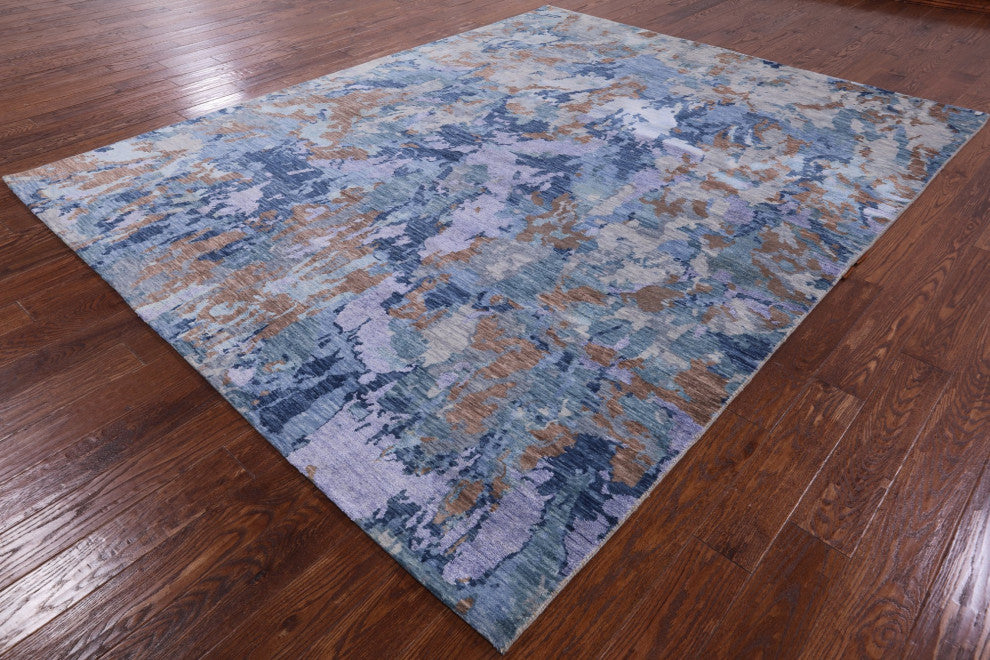 8' 0" X 10' 2" Wool and Silk Modern Hand Knotted Rug Q6937
