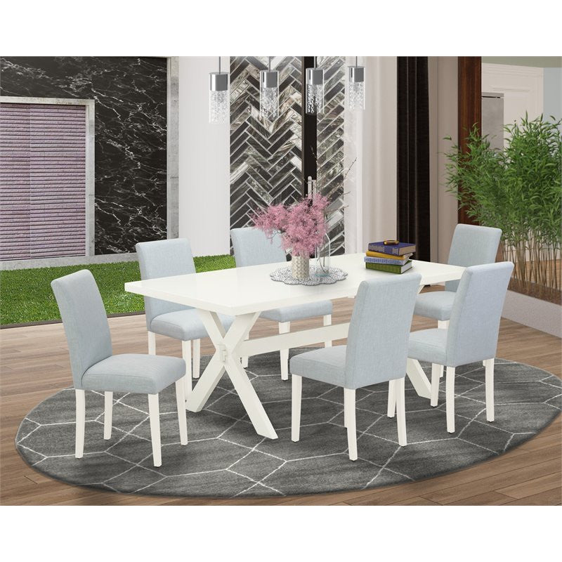7-Piece Set, 6 Chairs and Rectangular Table, Linen White
