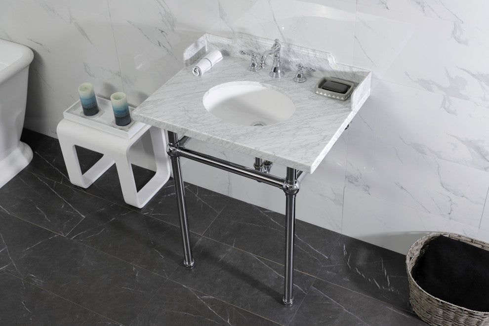 Kingston Brass LMS30MB1 30" Carrara Marble Console Sink, Legs