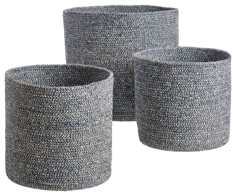 Melia Basket Woven Jute Round Basket Set of 3 Indigo