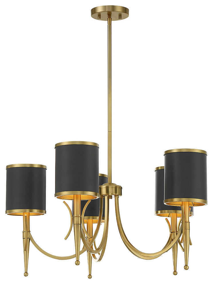 Quincy 5-Light Chandelier, Matte Black With Warm Brass Accents