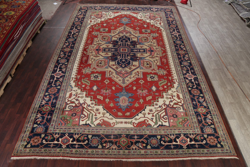 Carpet Handmade Indian Heriz Oriental Traditional Area Rug, Red, 17'11"x12'0