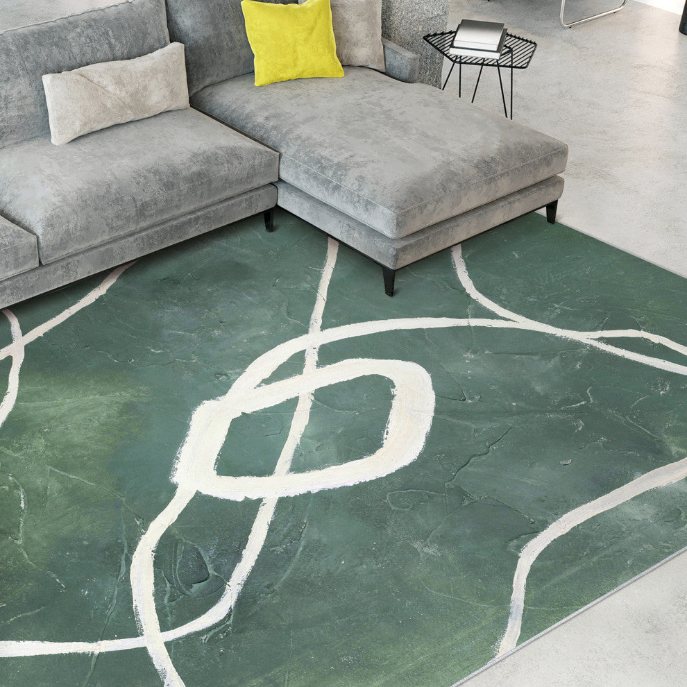 Green Grafica Abstract Art Area Rug, 7.5'x10.3'