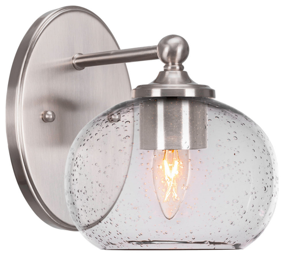 Capri 1-Light Wall Sconce, Brushed Nickel/Clear Bubble