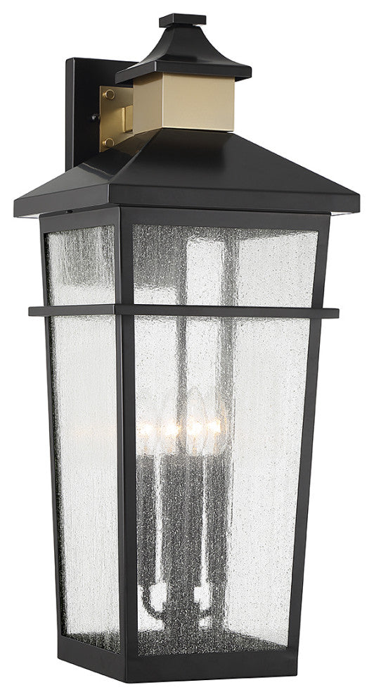 Kingsley 4-Light Outdoor Wall Lantern, Matte Black With Warm Brass Accents