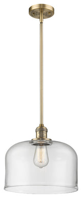 X-Large Bell 1-Light LED Pendant, Brushed Brass, Glass: Clear