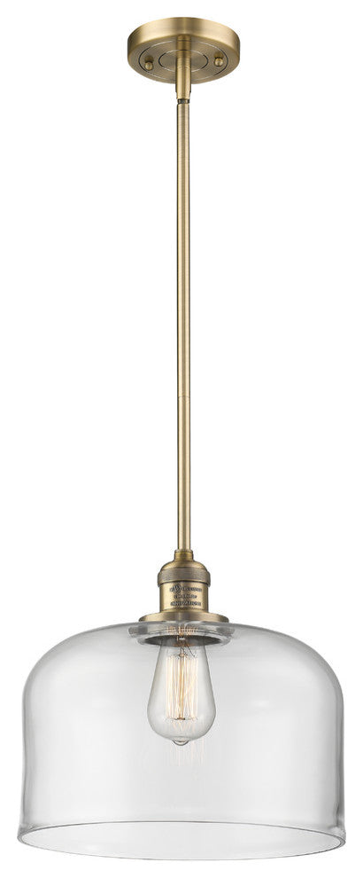 X-Large Bell 1-Light LED Pendant, Brushed Brass, Glass: Clear