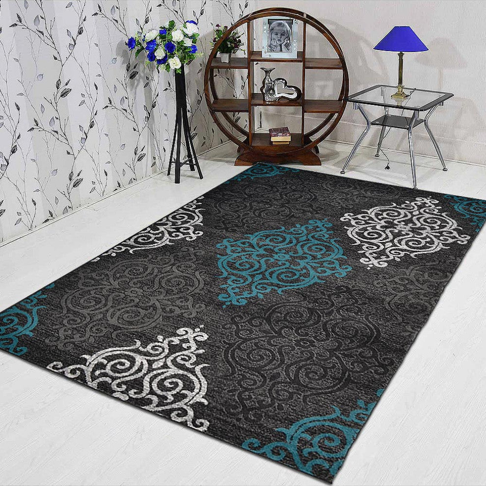 MACHINE MADE HEATSET POLYPROPYLENE AREA RUGS -Silver Blue,Contemporary Design, [Rectangle] 4'x6'