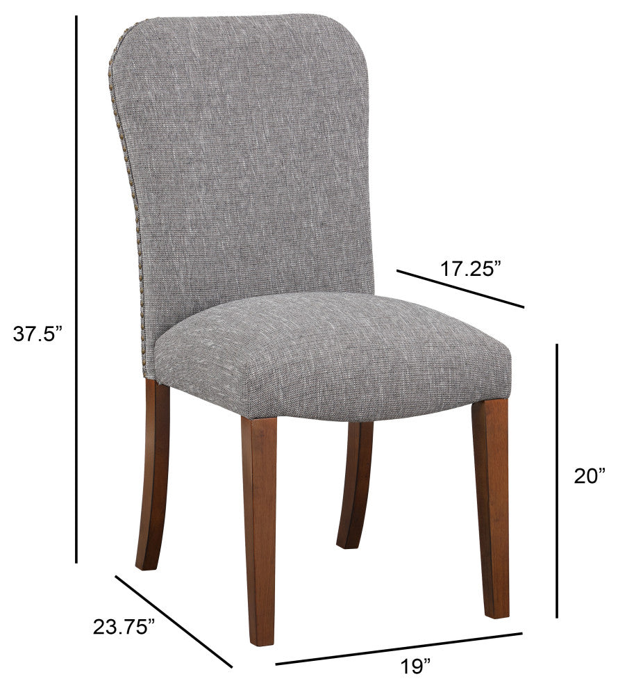 Salina Dining Chair in Performance Fabric with Nail Heads - set of 1, Ashen Grey
