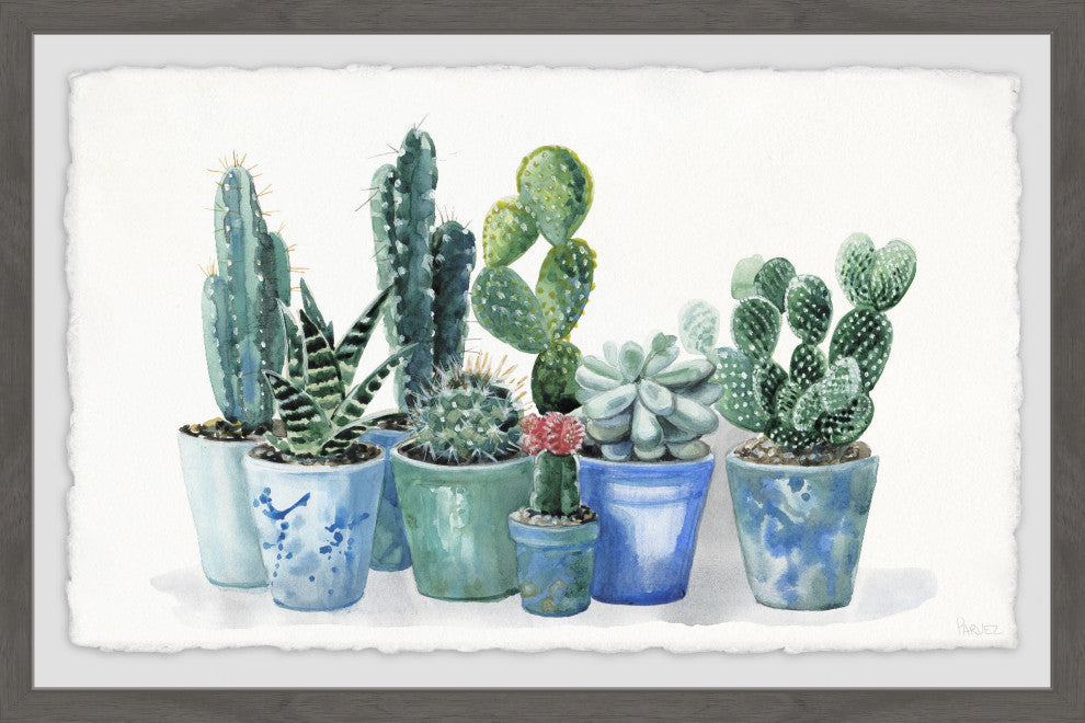 "Potted Cactus Bunch" Framed Painting Print