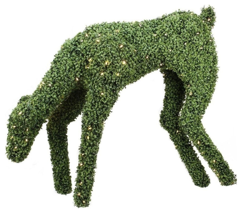 42" Pre-Lit Boxwood Reindeer Outdoor Christmas Decoration