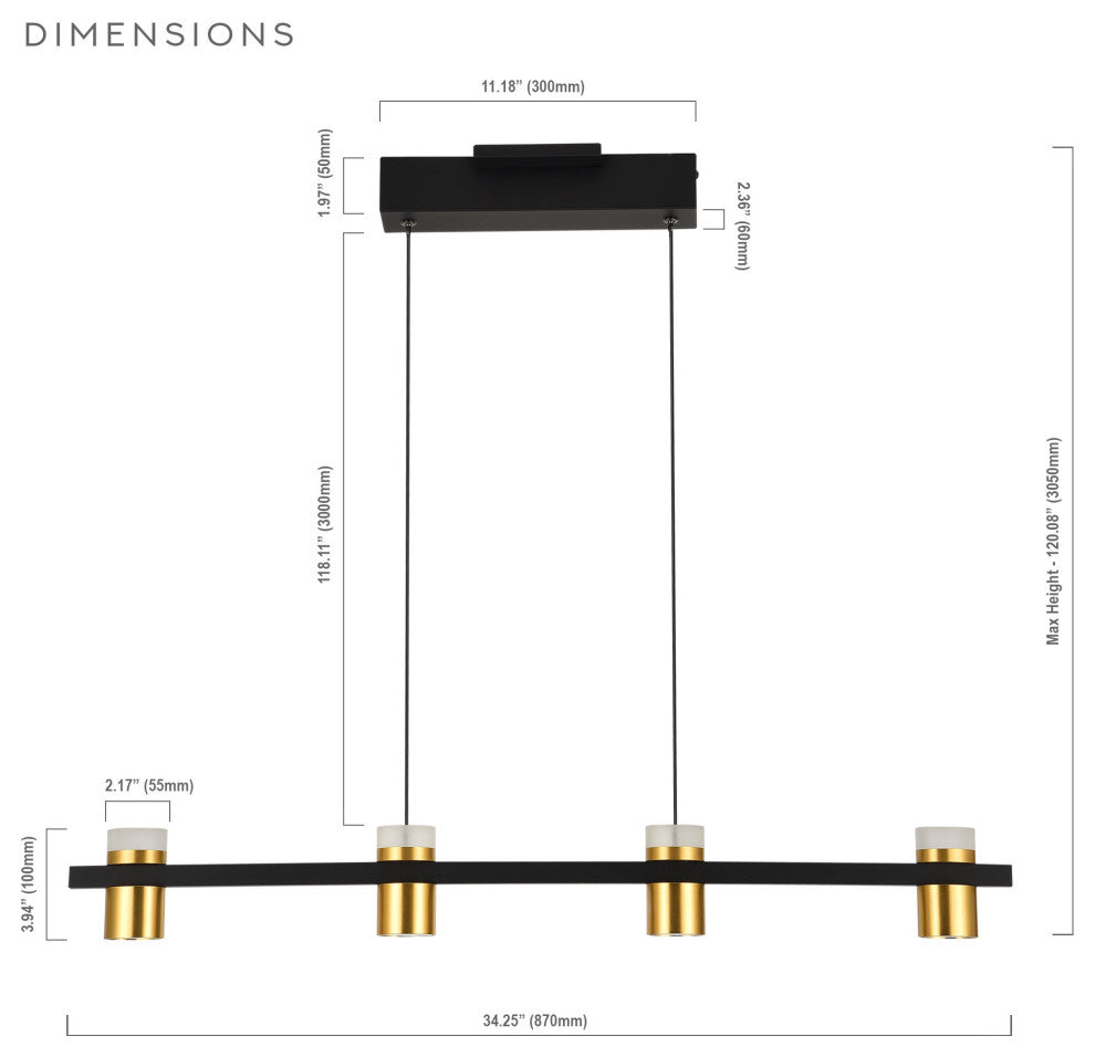Ferro 34" ETL Certified Integrated LED Height Adjustable Chandelier, Black
