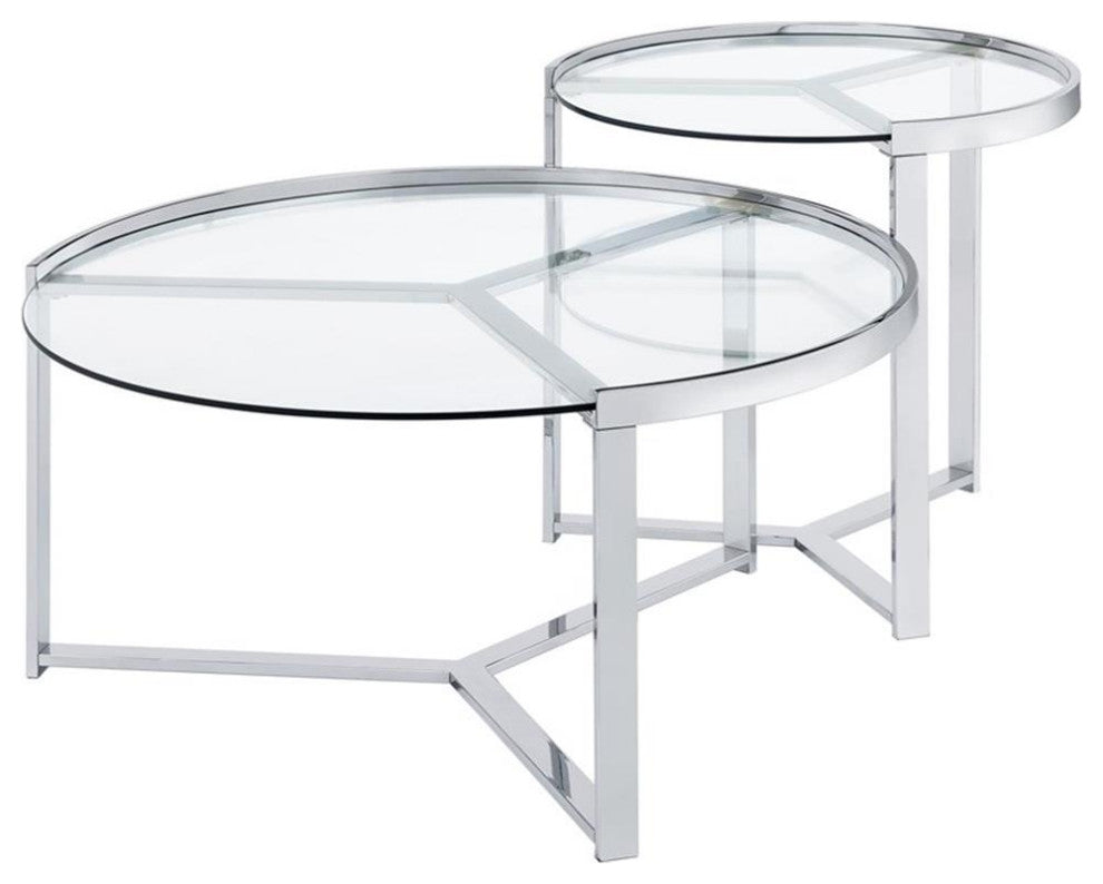 Coaster Delia 2-Piece Metal Round Glass Top Nesting Coffee Table Chrome