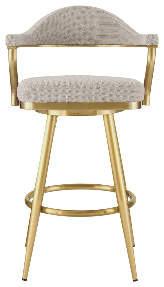 Justin 30" Swivel Bar Stool With Gold Brushed Stainless Steel and Taupe Fabric