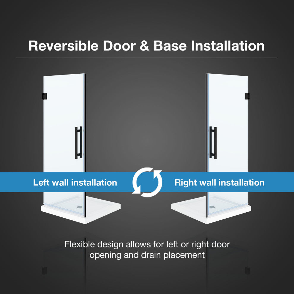 Panama Alcove Frameless Pivot Hinge Shower Door Kit With Base Pan, 2025, Black, 32x32"